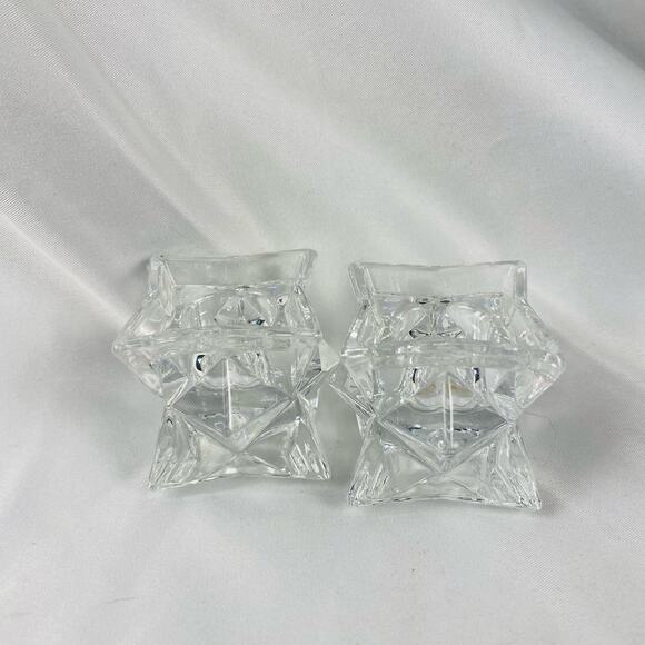 DePlomb Vintage Crystal Short Art Deco Candlestick Holders Set of 2 - Picture 2 of 4